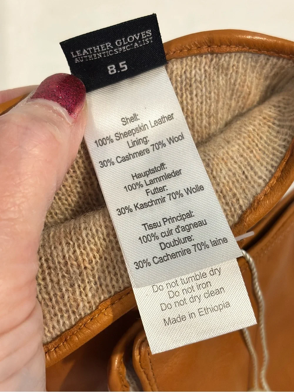 WARMEN Sheepskin Leather Touchscreen Gloves Cashmere Wool Lined 8.5 NWT